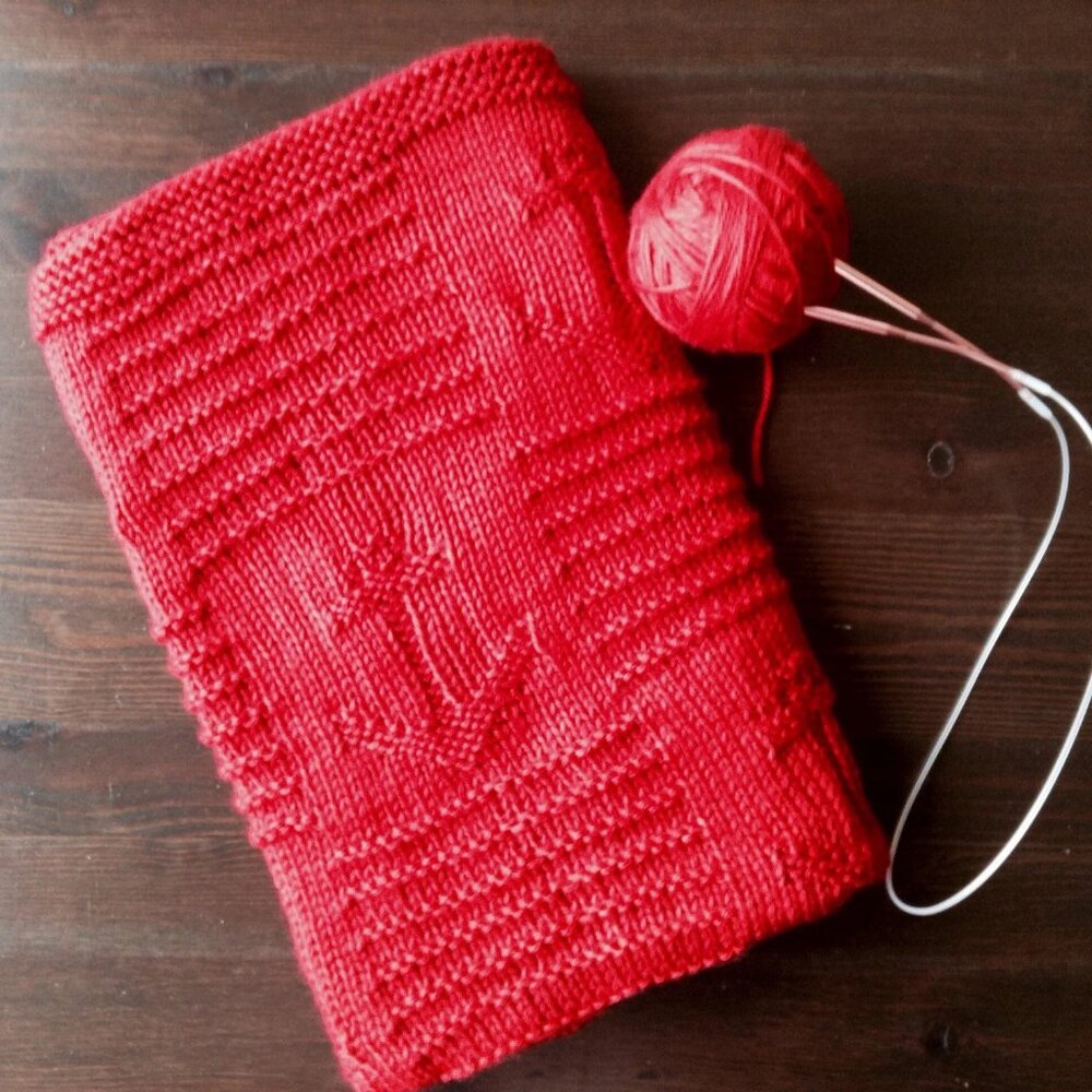Hand Knit Baby Blanket in Red - Anchors and Stripes Pattern